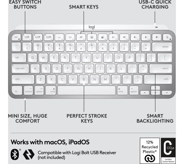LOGITECH Wave Wireless Keyboard & Lift Vertical Ergonomic Optical Mouse Bundle