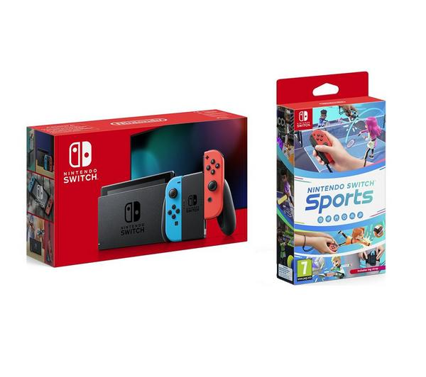 NINTENDO Switch & Sports Bundle - Neon Red & Blue